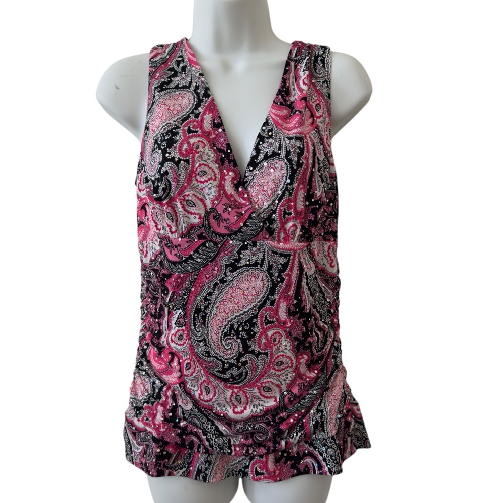 INC International Concepts Paisley Sequin Sleeveless Top M